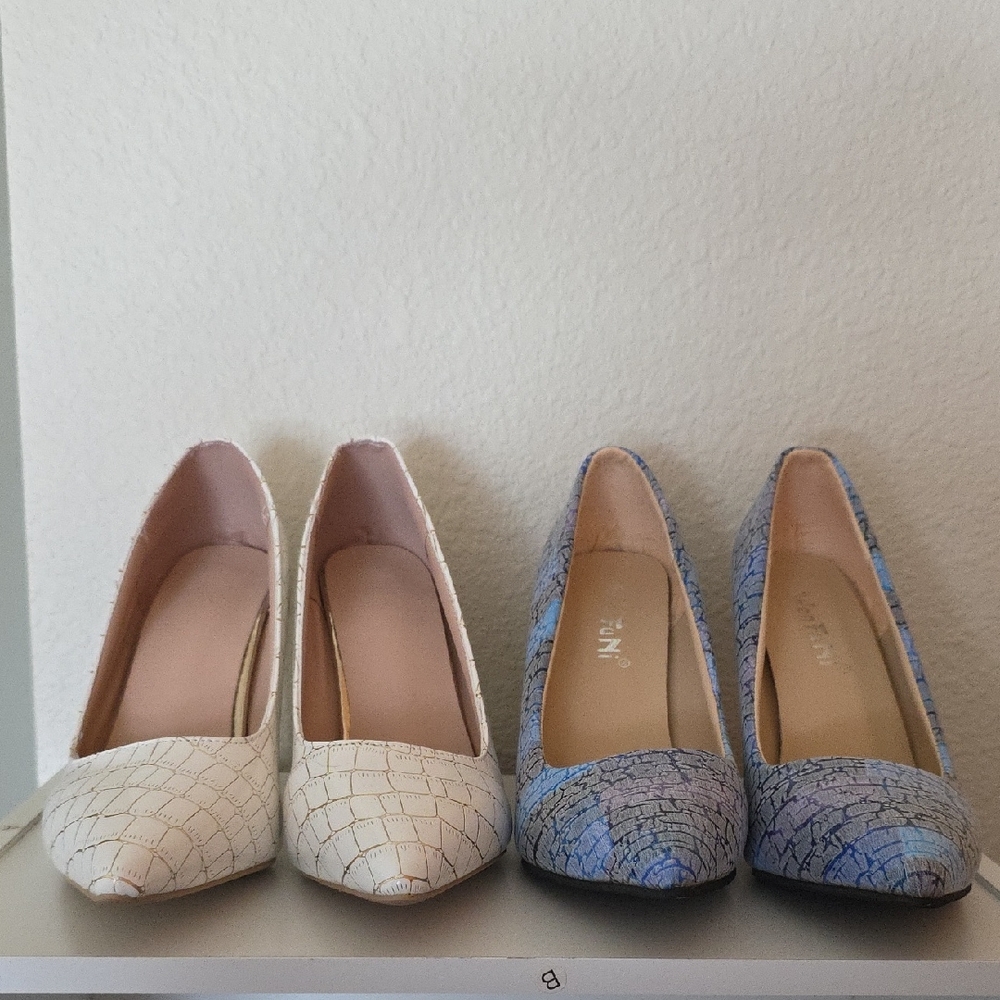 Elegant White and Blue Women's Heels
